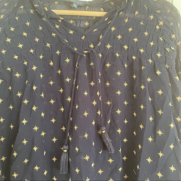 Lucky Brand women's long sleeve woven smocked peasant top navy w/ gold s… - Picture 10 of 11